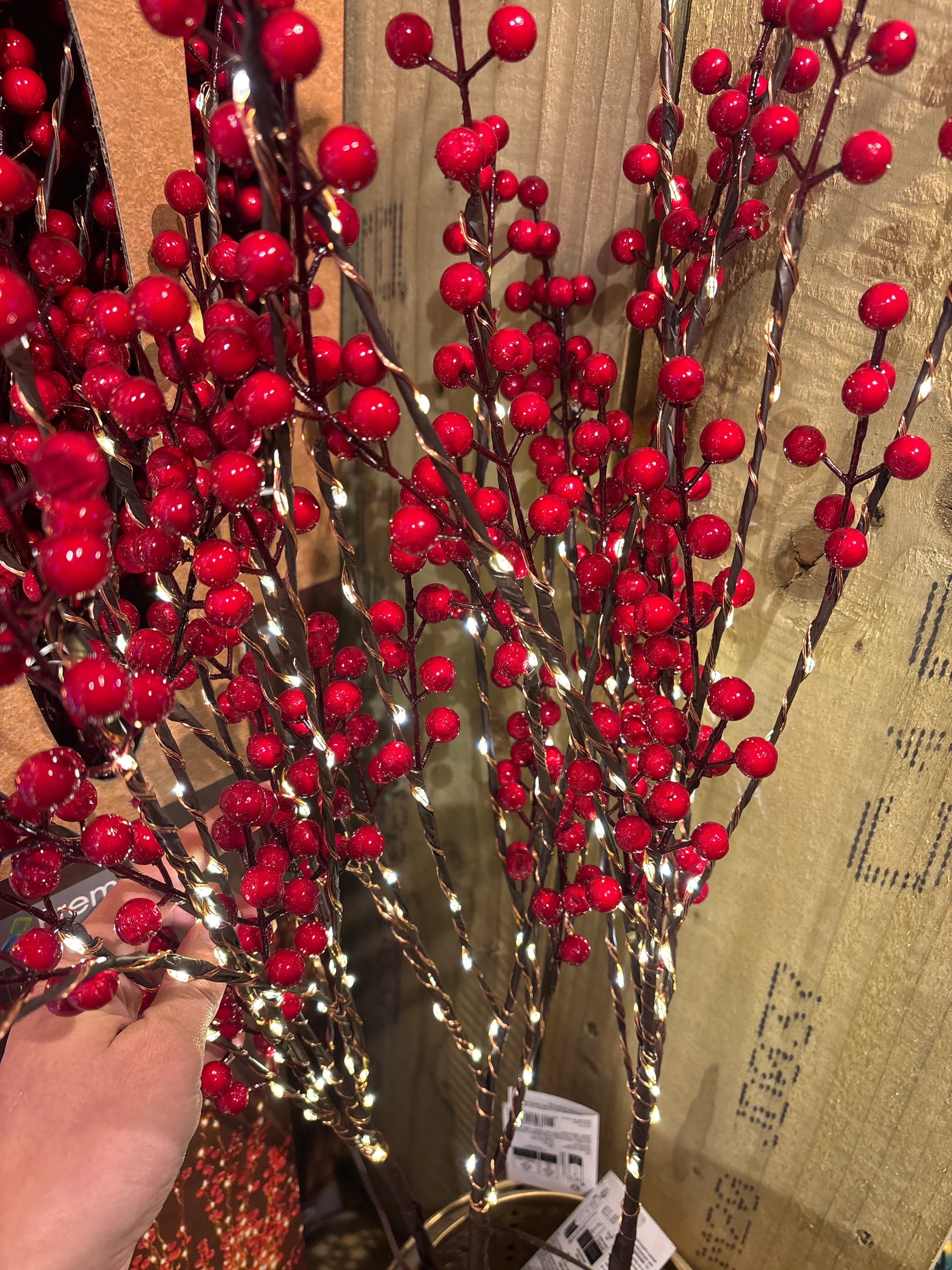 1m Set of 3 Red Holly Berry Branch 180 WW MicroBright LEDs - Image 3