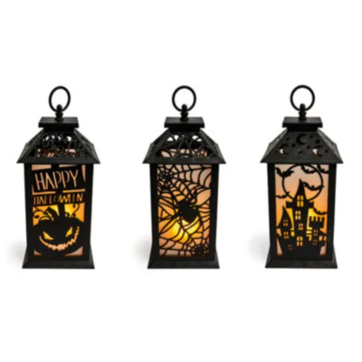 30cm Flame Effect Lantern with Halloween Design - 3 Asst