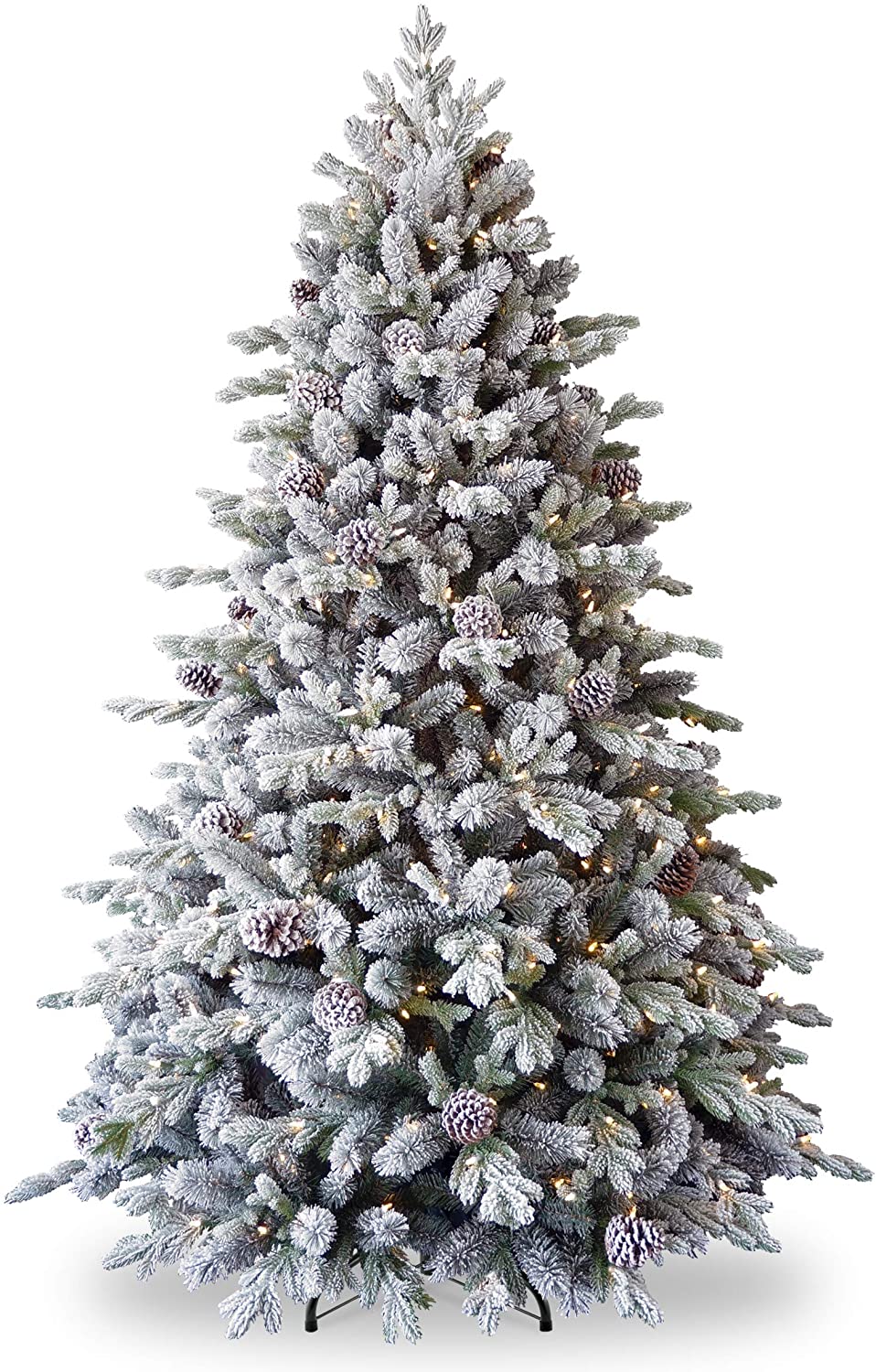 7 1/2 Feel Real Snowy Dorchester Pine Tree with Big Cones & 600 Warm White LED Lights & Caps-BS