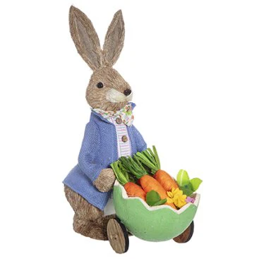 Alfie Rustic Male Bunny in Blue Jacket with a Cart (53cm)