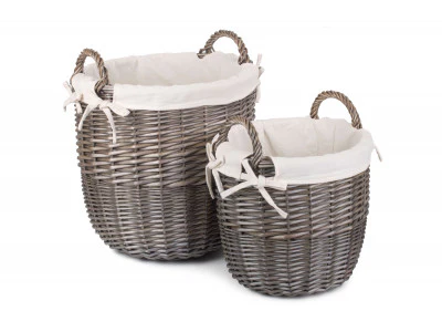 Antique wash linen Bin with White Linen Large