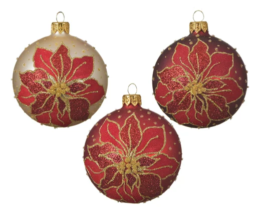 Bauble gl matt poinsettia 3col orted D.8cm