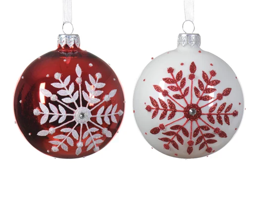 Bauble gl shiny-enamel snowflake branch 2col orted D.8cm