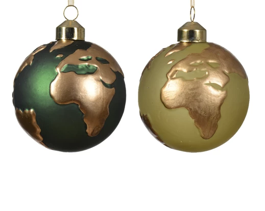 Bauble gl w gold world 2col orted H.8cm
D.8cm