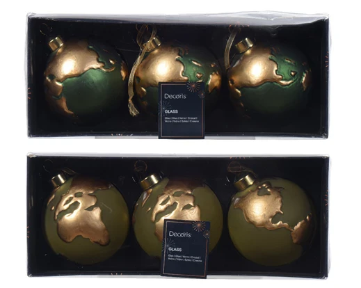 Bauble gl w gold world 2col orted H.8cm
D.8cm - Image 2
