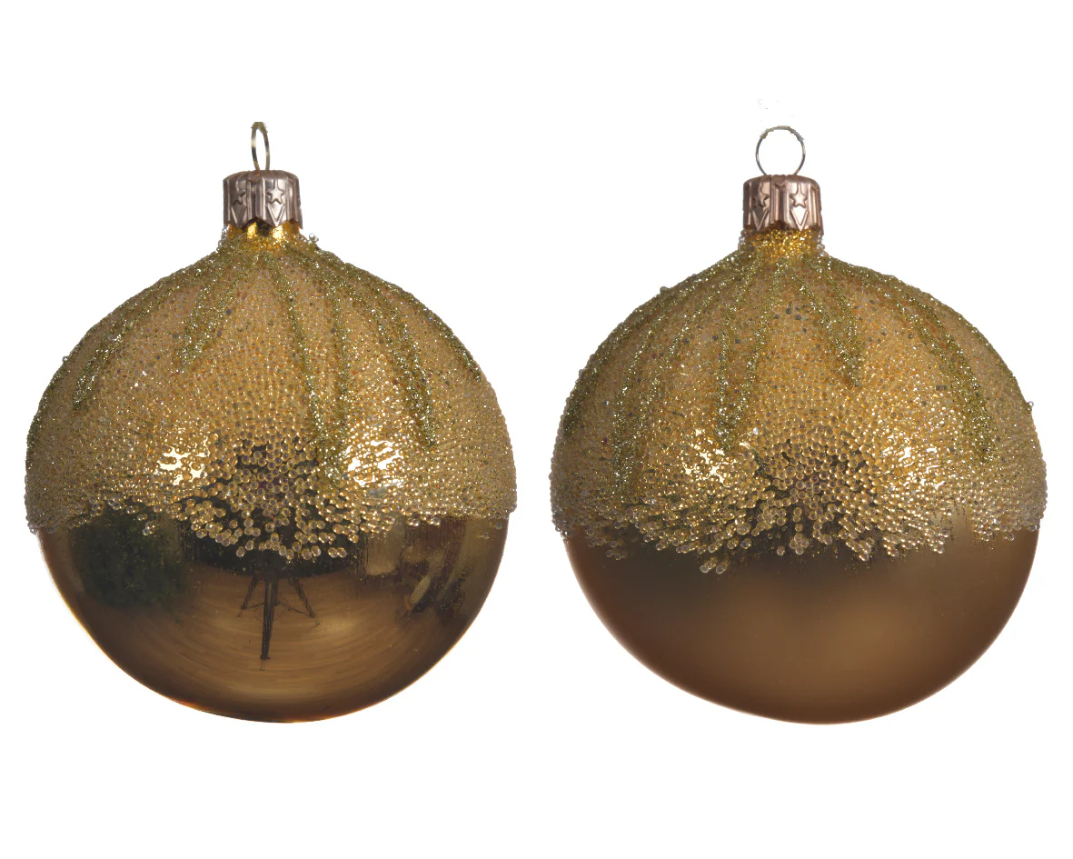 Bauble glass ballotine top 2ass light gold