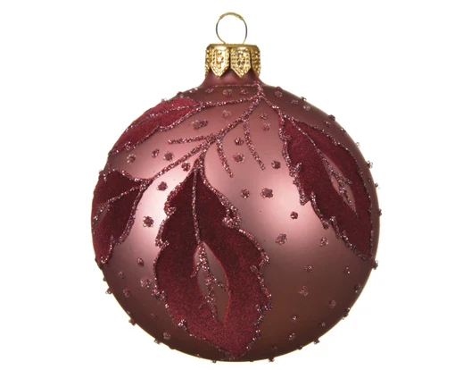 Bauble glass matt flock leaf velvet pink