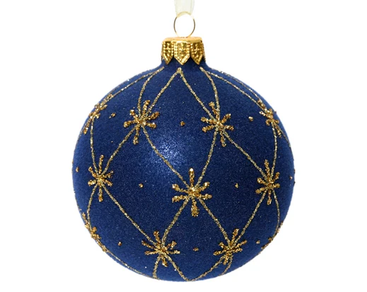 Bauble glass matt flock line star all night blue