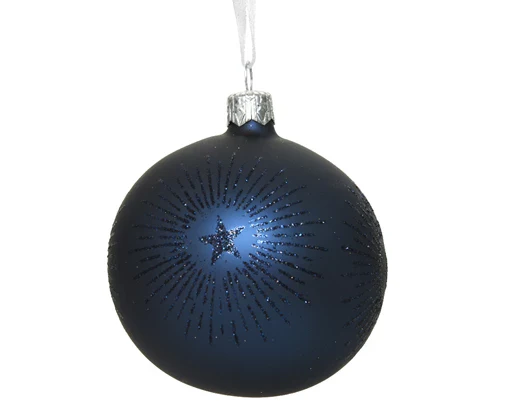 Bauble glass matt glitter starburst night blue