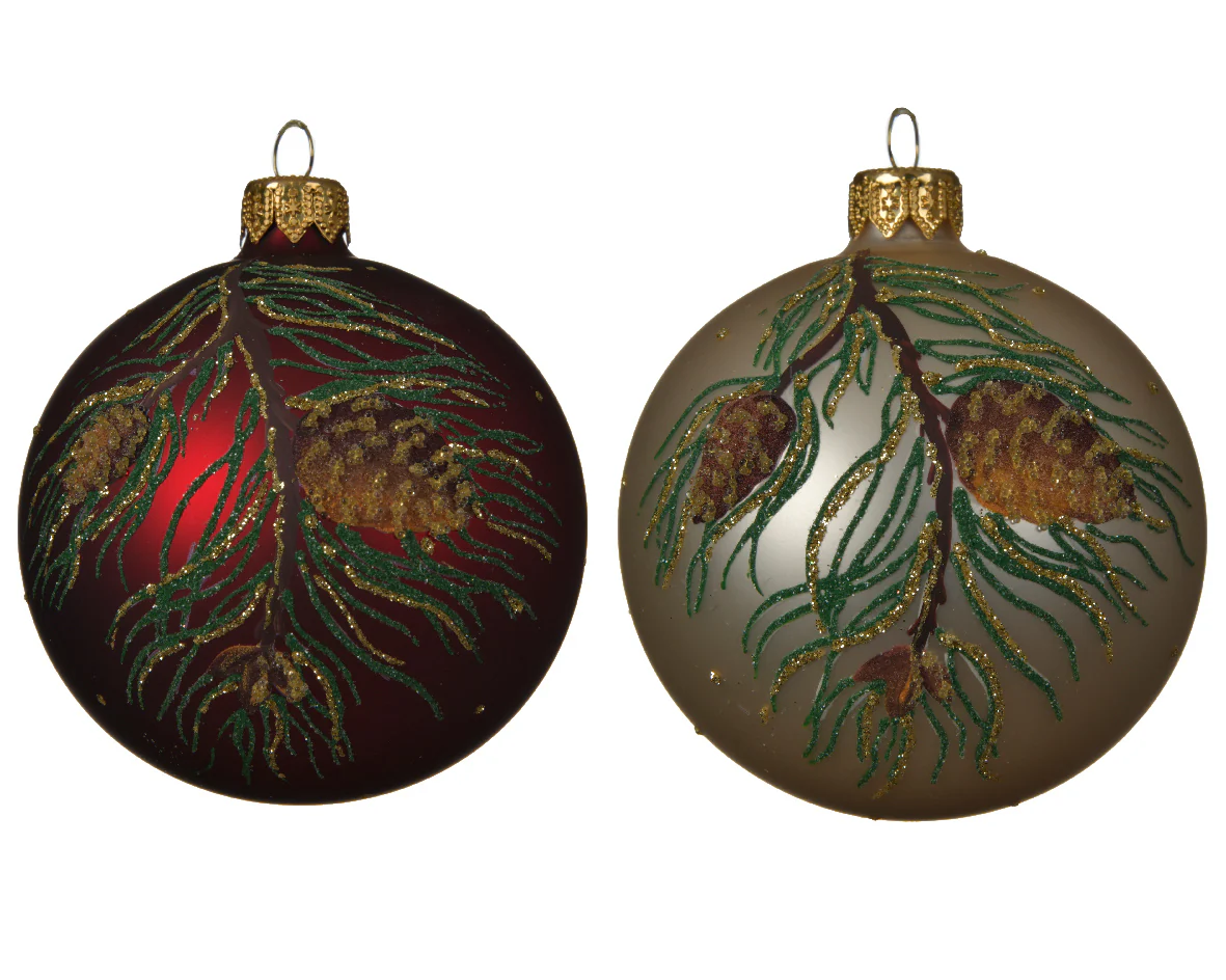 Bauble glass matt pinecone 2col ass assorted