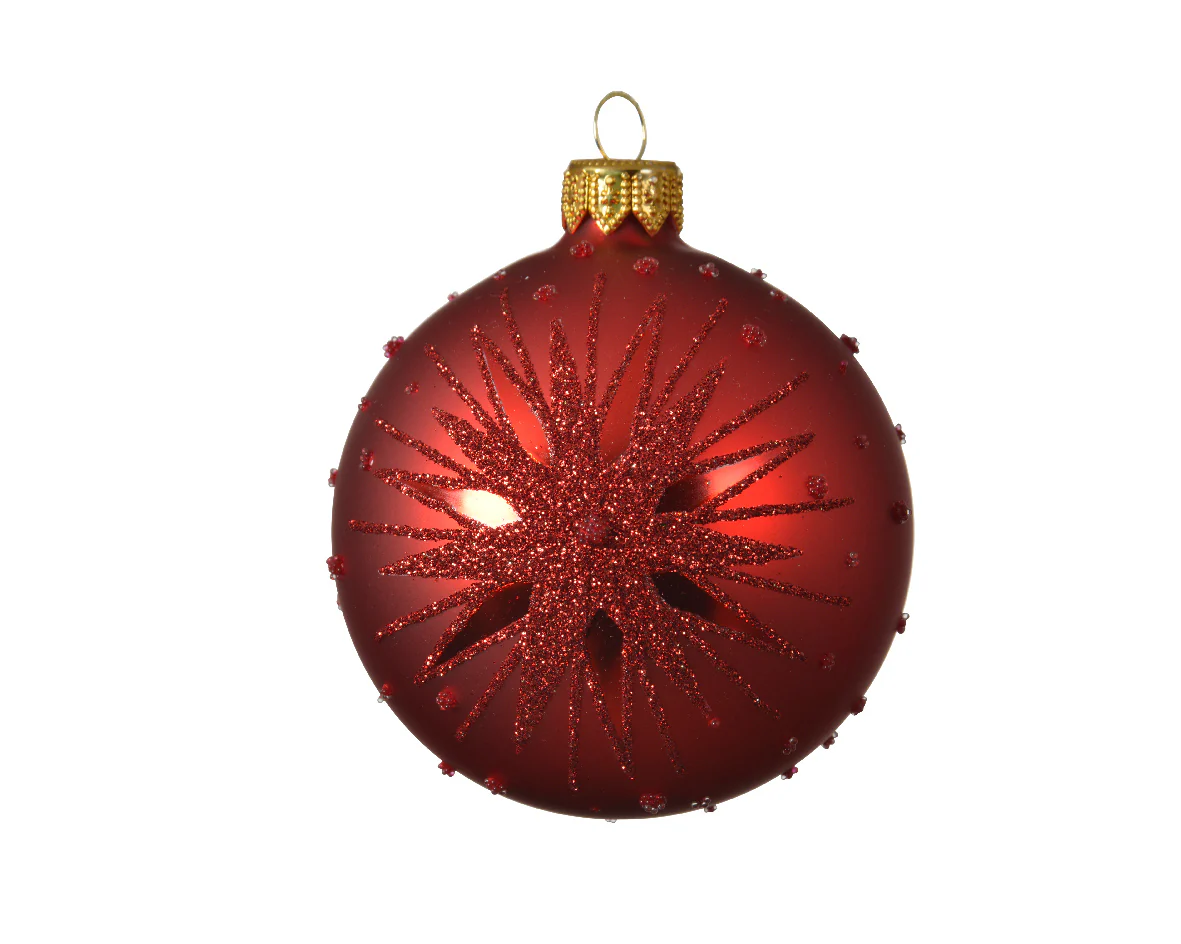 Bauble glass matt snowflake Christmas red