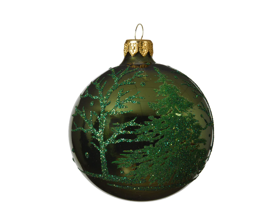 Bauble glass shiny trees Pine green