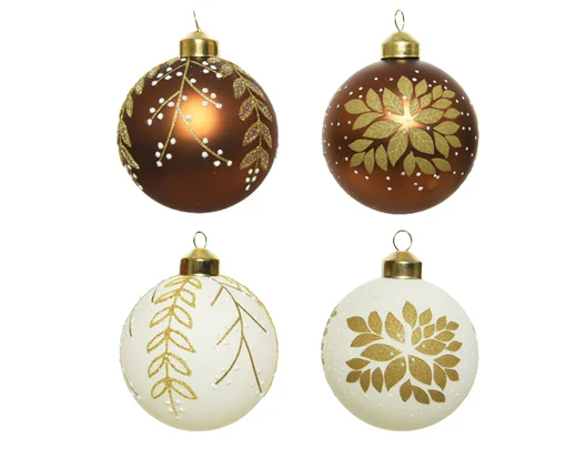 Bauble glass silver inside w matt color flower leave decal