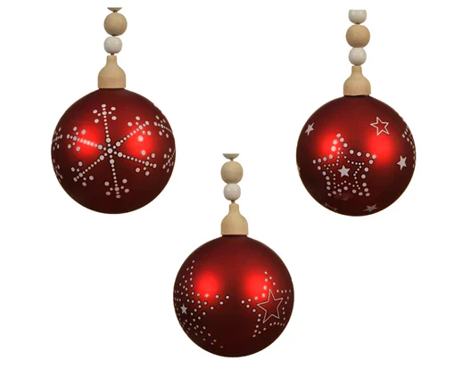 Bauble glass white paint dots star Christmas red