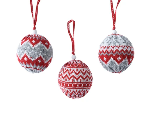 Bauble polyester bauble in knotted fabric with wooden bead red/colour(s) L.8cm x W.8cm x H.8cm
D.8cm