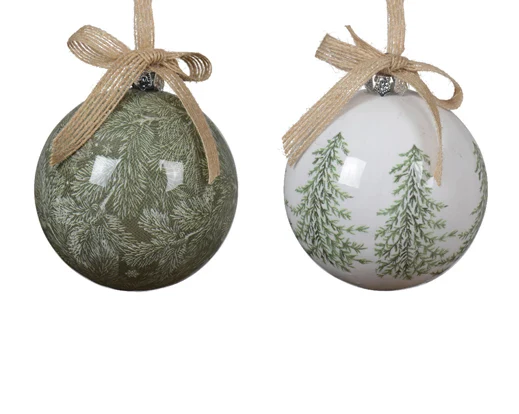 Bauble polyfoam sh bow white/green L.8cm x W.8cm x H.9.3cm