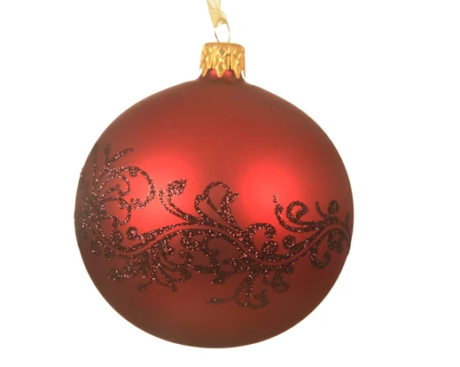 Baubles glass matt curl leaf border Christmas red