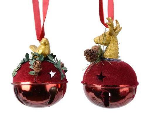 Bell iron poly bird poly reindeer with bow with leaf