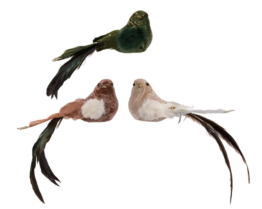 Bird polyester velvet with duck feather, glitters on clip