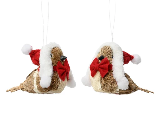 Bird straw hat bow red L.8cm x W.13cm x H.12cm