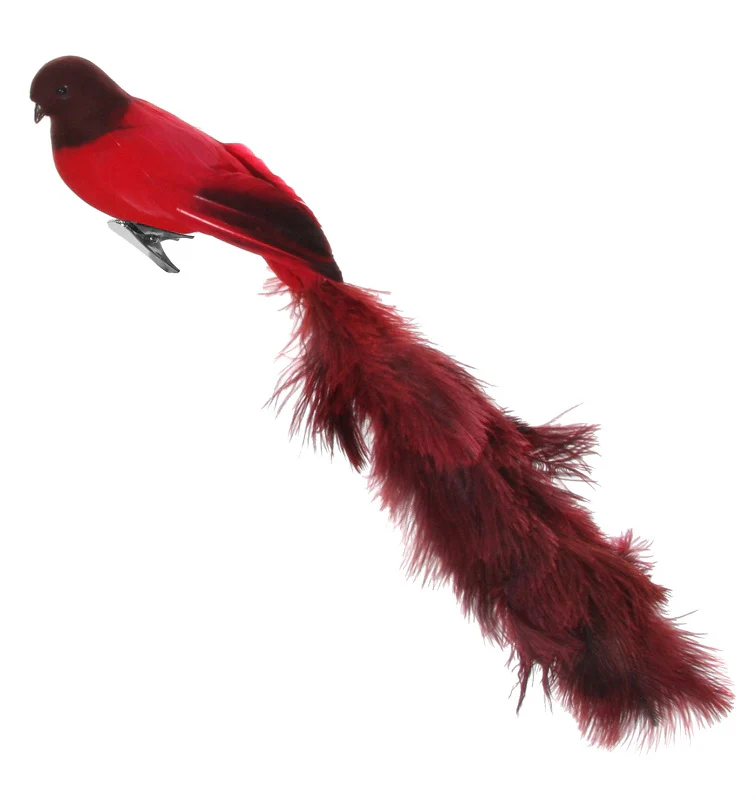 Bird with clip red oistrich tail