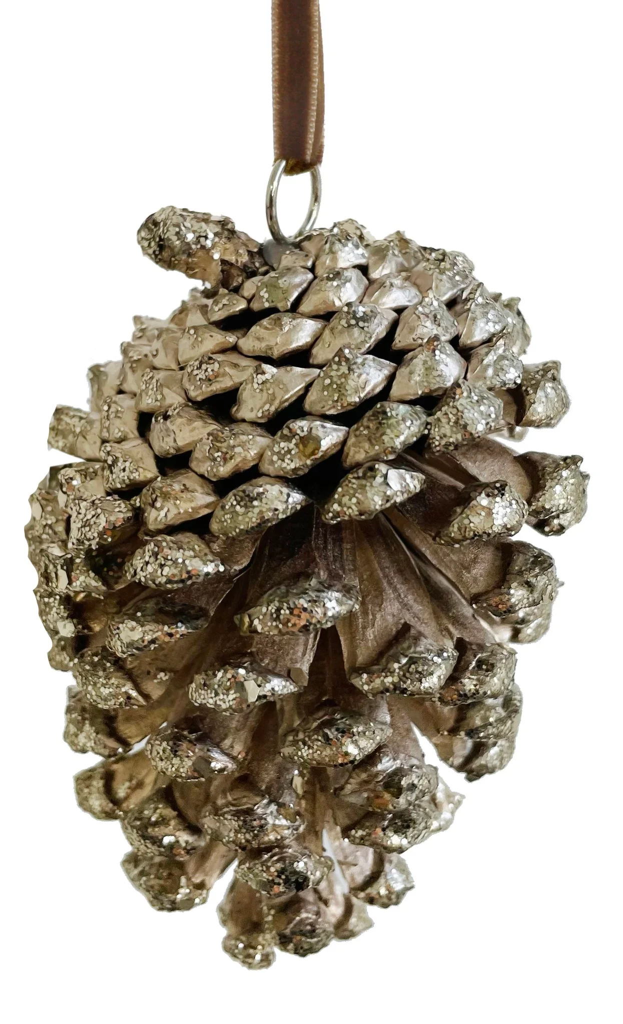 Cedar cone with velvet hanger champagne 10-12cm