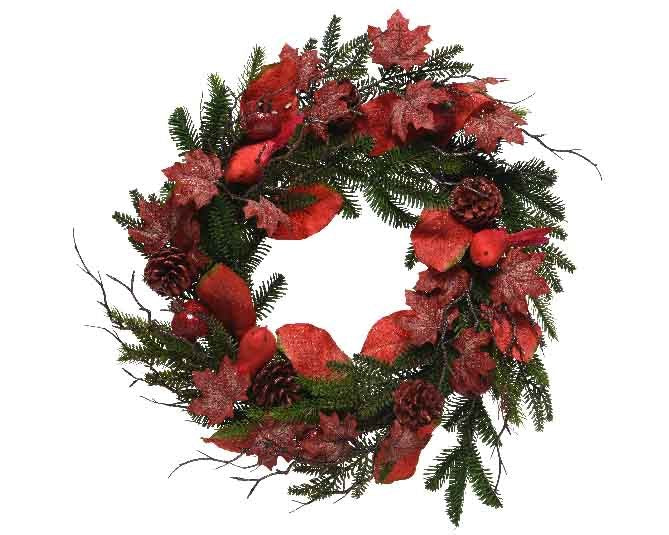 deco wreath bird w glitter60x60x12cm