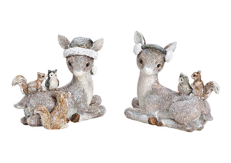 Deer sitting poly grey 2-ass, 10x9x5cm