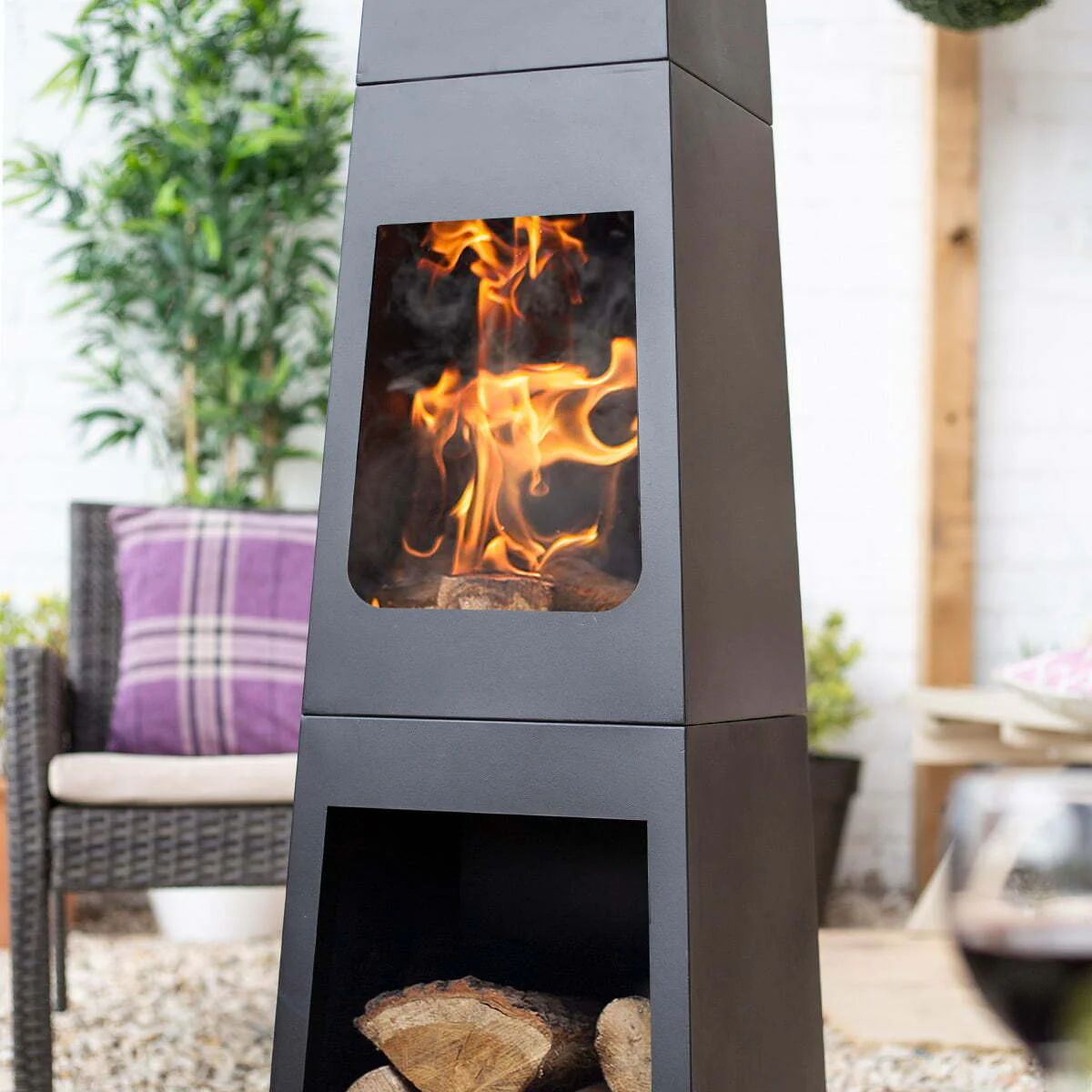 DISC MALMO STEEL CHIMENEA WITH LOG STORE - Image 2