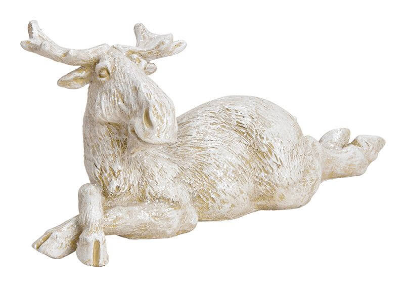 Elk lying Poly White glitter 25x11x9cm