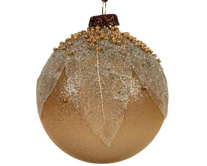 gl bauble w real leaves w gldia8cm brown