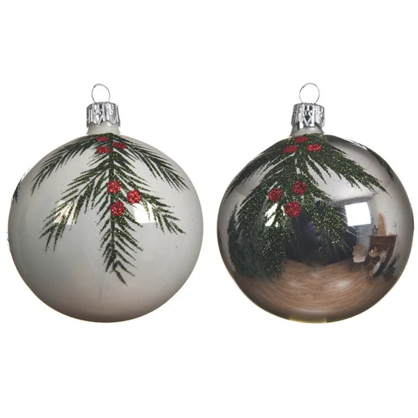 gl deco bauble holly leaf 2ass assorted