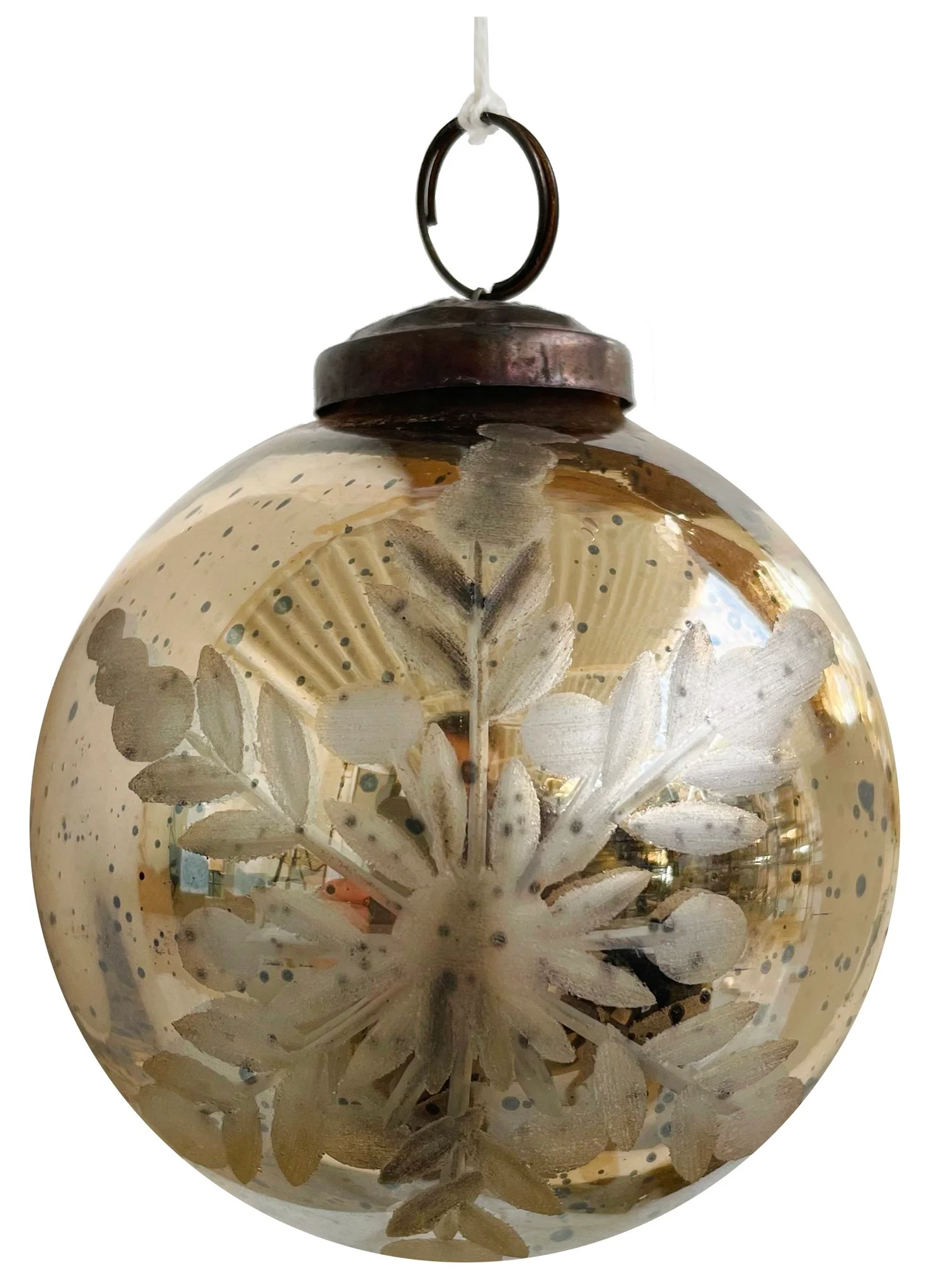 Glass ball antique gold with snowflake cutting 8cm
