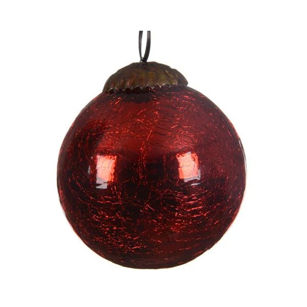glass crackle Christmas bauble dia7.5cm red
