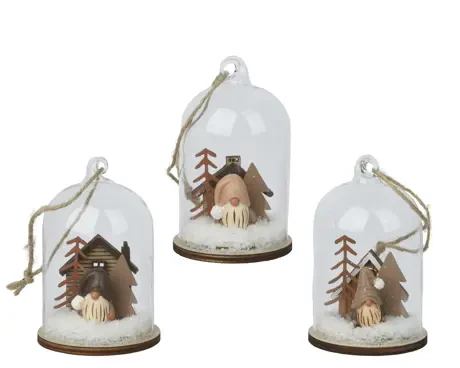 Gnome mdf glass cloche,polyresin gnome D.6.5cm x H.10.5cm