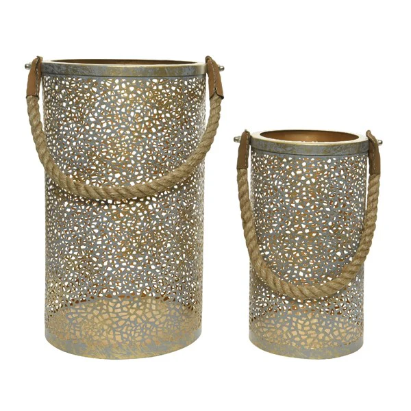 iron lantern w rope small handle Mist blue