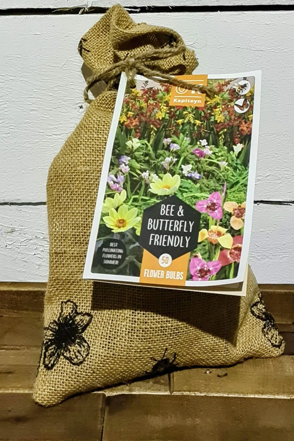 JUTE BAG BEE & BUTTERFLY FRIENDLY BRIGHT COLOURS