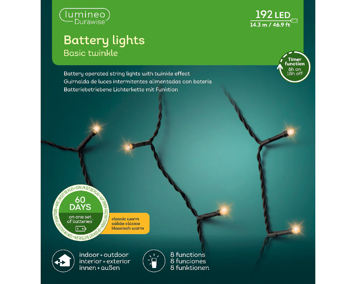 LED Durawise basic lights 8 function twinkle effect BO outdoor black/classic warm L.1430cm