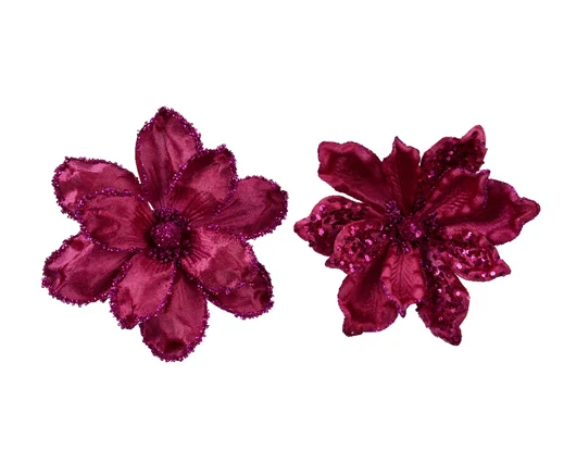 Magnolia on clip polyester velvet dia24-H10cm - cerise 2ass