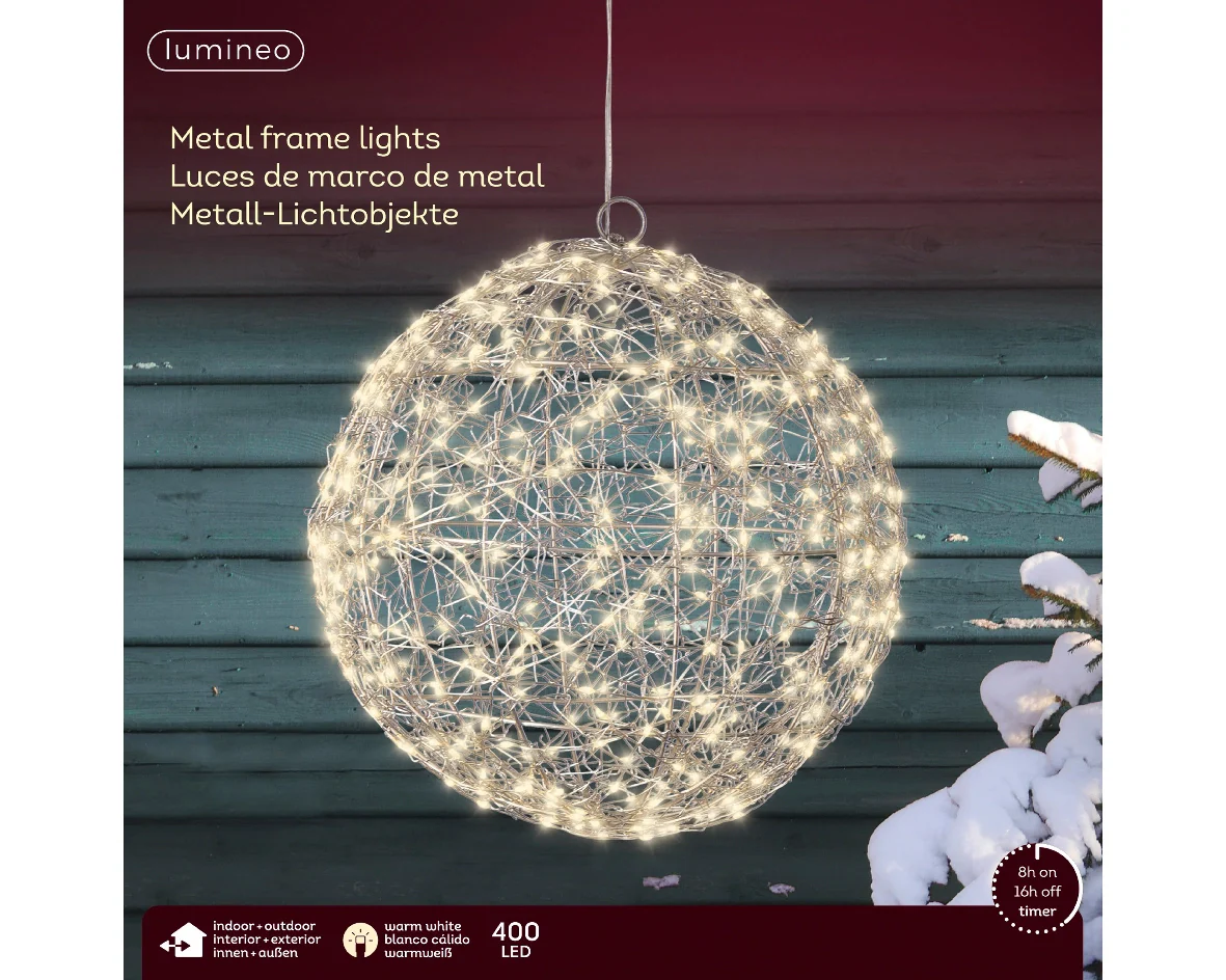 Micro LED frame light gb metal ball steady outdoor silver/warm white dia28cm - Image 2