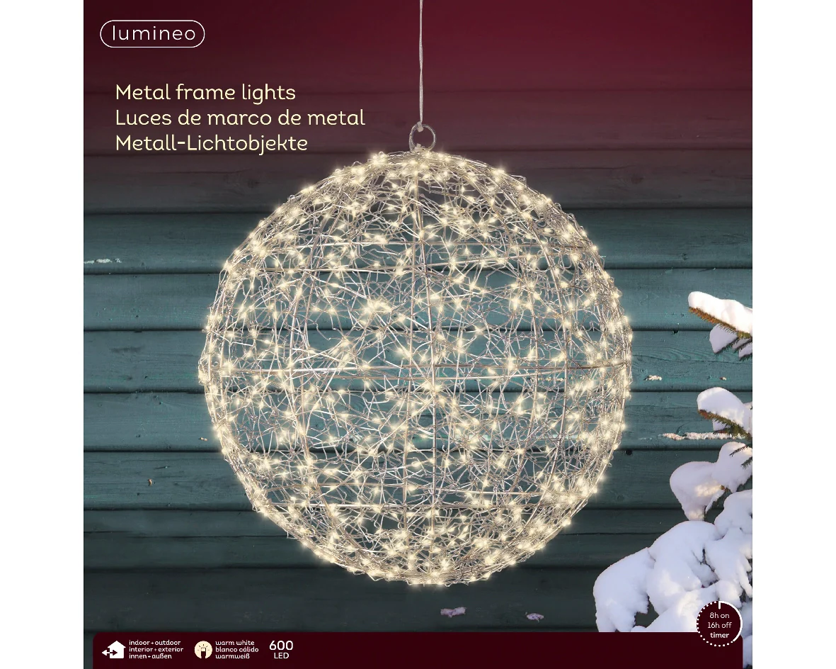 Micro LED frame light gb metal ball steady outdoor silver/warm white dia38cm - Image 2