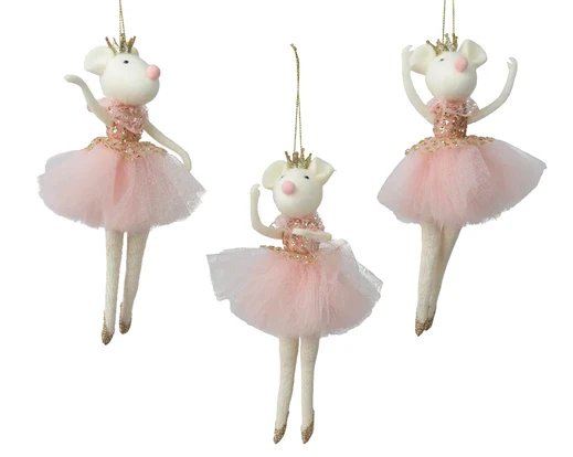 Mouse polyester with gold crown with skirt with spangle pink L.9cm x W.4cm x H.19.5cm
