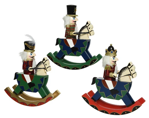 Nutcracker firwood on rocking horse L7.5-W24.5-H28cm - oxblood