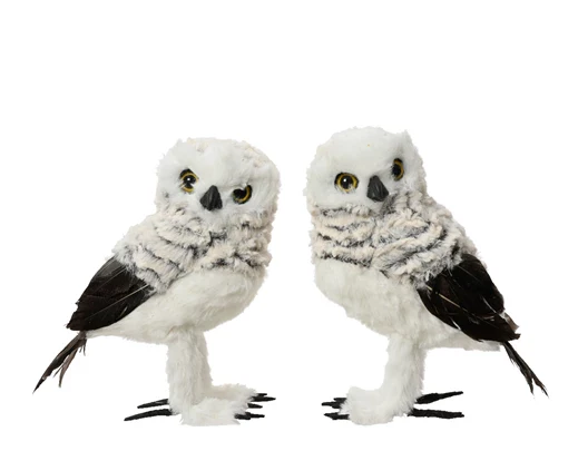 Owl artificial fur feathers 2ass grey L.11cm x W.14cm x H.21cm