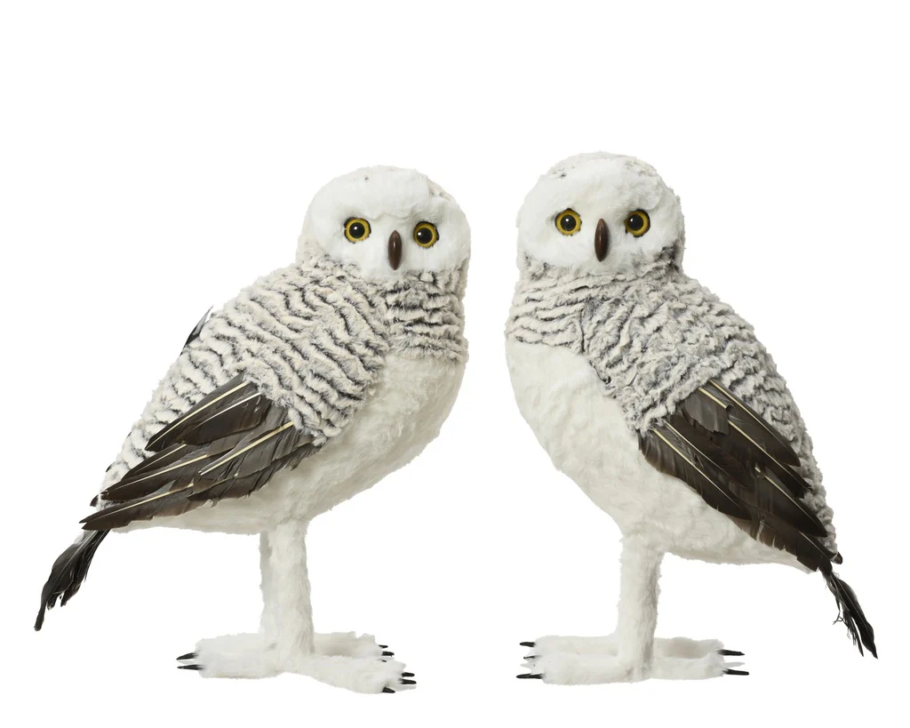 Owl artificial fur feathers  grey L.24cm x W.36cm x H.48cm