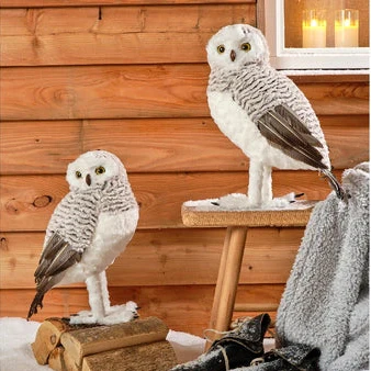 Owl artificial fur feathers  grey L.24cm x W.36cm x H.48cm - Image 2