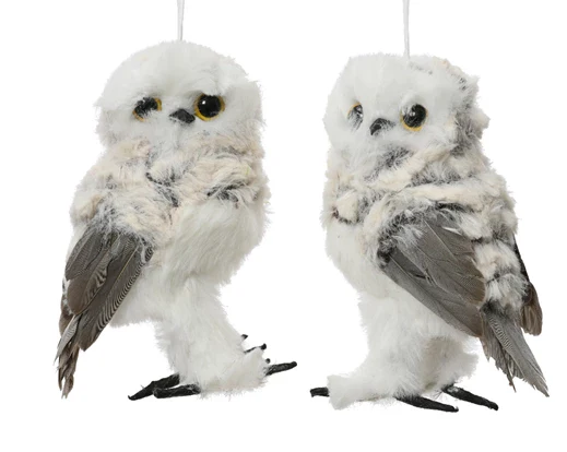Owl artificial fur feathers grey L.9cm x W.7cm x H.13cm