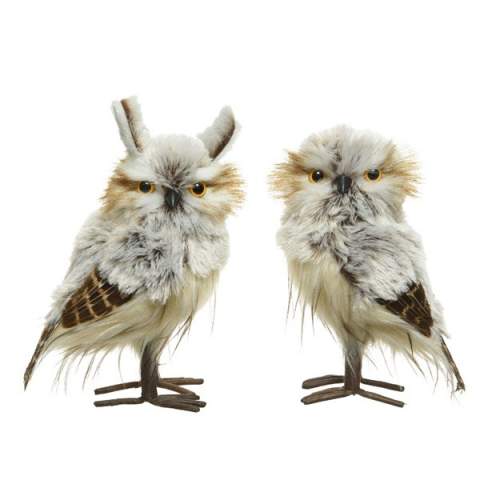 Owl polyester feathers brown L.12cm x W.13cm x H.23cm