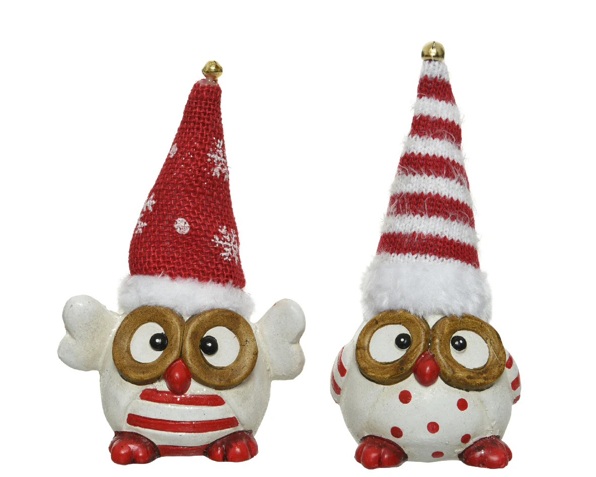 Owl terracotta w santa hat 2ass white/colour(s)