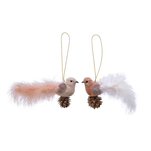 pes bird velvet on pinecone 2clas assorted